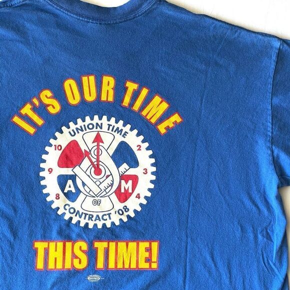 Classic Pocket T-Shirt Mens size XL‎ Blue "ITS OUR TIME THIS TIME" Union Tee USA - Picture 4 of 8